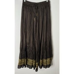 Soft Surroundings Maxi Skirt Women XS Brown Gold Sequin Boho Peasant Drawstring